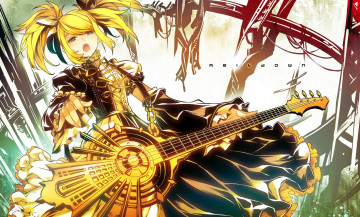Картинка аниме vocaloid kagamine rin девушка гитара