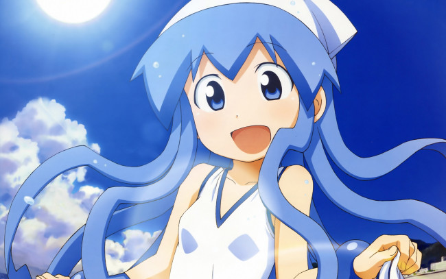 Обои картинки фото аниме, shinryaku, ika, musume, синий, девочка
