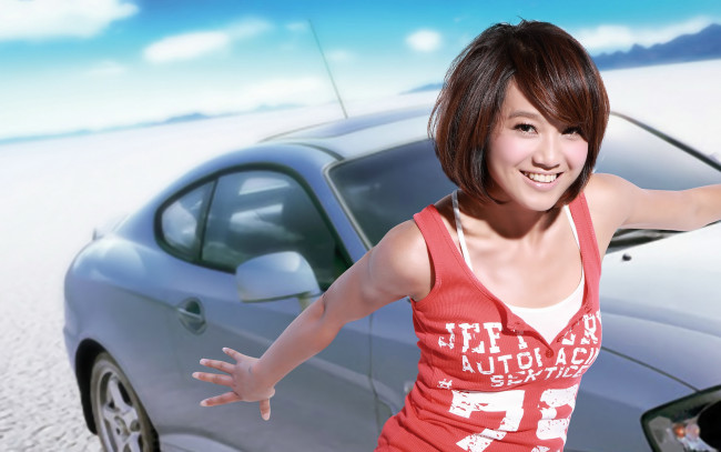 Обои картинки фото автомобили, авто, девушками, азиатка