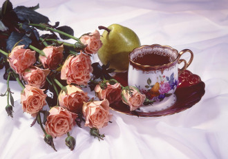 Картинка еда напитки Чай букет розы груша чай