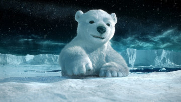 Картинка 3д графика animals животные льды медвежонок полынья