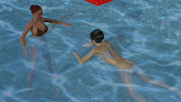 Картинка 3д графика people люди девушки бассейн