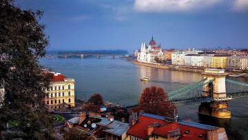 обоя города, будапешт , венгрия, панорама, река, мосты