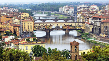 обоя города, флоренция , италия, река, мосты
