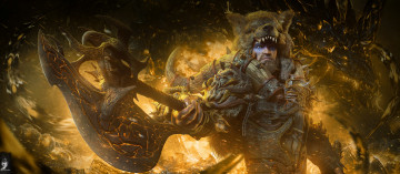 Картинка 3д+графика фантазия+ fantasy огонь мужчина raaka демон воин медведь варвар
