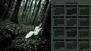 обоя календари, девушки, лес, деревья