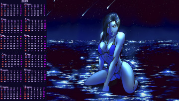 Картинка календари фэнтези ночь водоем девушка