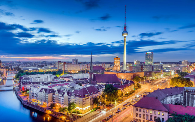 Обои картинки фото города, берлин , германия, панорама, огни, вечер
