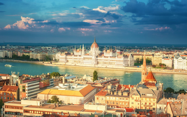 Обои картинки фото города, будапешт , венгрия, река, дунай, парламент