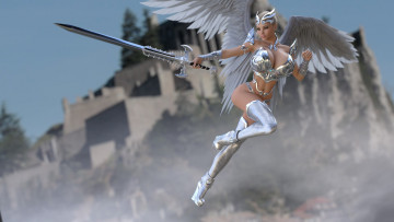 обоя 3д графика, ангел , angel, девушка, фон, крылья, меч, униформа, латы