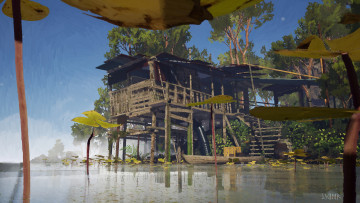 Картинка рисованное города дом развалины озеро лес