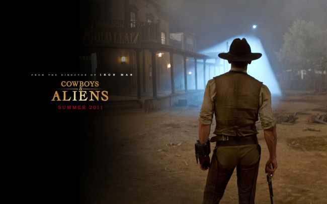 Обои картинки фото кино фильмы, cowboys and aliens, ковбой, оружие, здание, свет