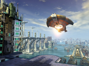 Картинка город будущего фэнтези космические корабли звездолеты станции