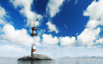 Картинка природа маяки туман облака маяк море островок