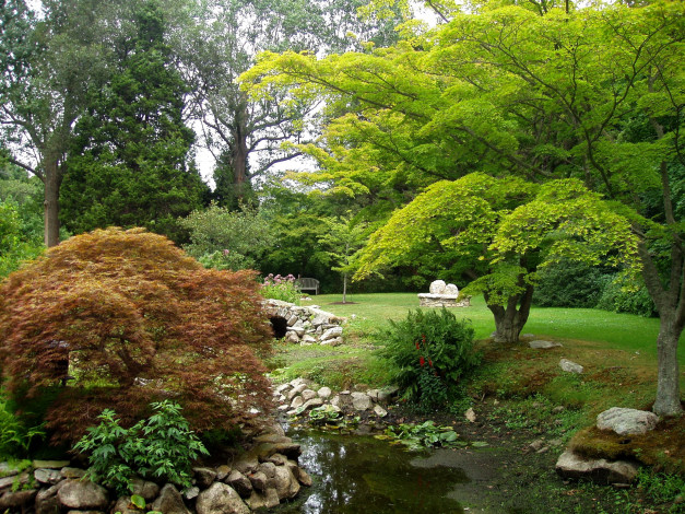 Обои картинки фото water, garden, особняк, blithewold, сша, природа, парк, сад, вода, деревья