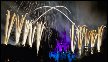 Картинка города диснейленд штат флорида сша фейерверк шоу представление зрелище замок золушки