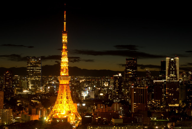 Обои картинки фото города, токио, Япония, башня, ночь, огни