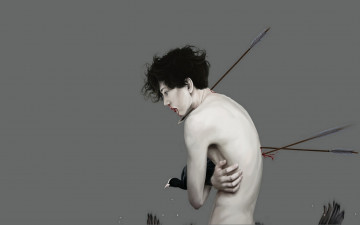 Картинка рисованные люди ранения парень птица кровь стрелы