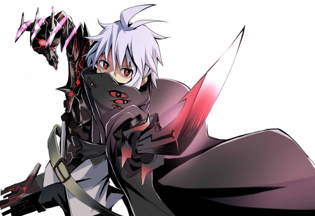 Обои картинки фото аниме, -weapon,  blood & technology, арт, makadamia, парень, меч, плащ, оружие