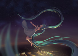 Картинка аниме vocaloid город волосы ночь арт девушка падение hatsune miku