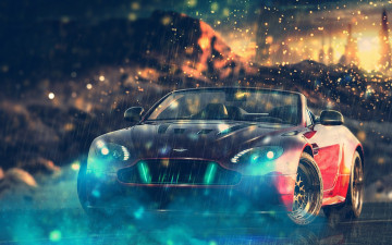 Картинка кабриолет автомобили виртуальный+тюнинг авто дождь огоньки фотошоп