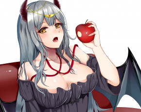 Картинка аниме ангелы +демоны демон девушка яблоко