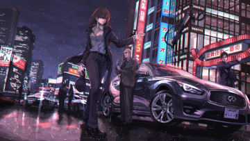 Картинка аниме оружие +техника +технологии машины город девушка мужчины