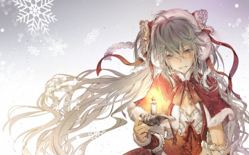 Картинка аниме vocaloid праздник зима ленты свеча девушка hatsune miku kingchenxi арт