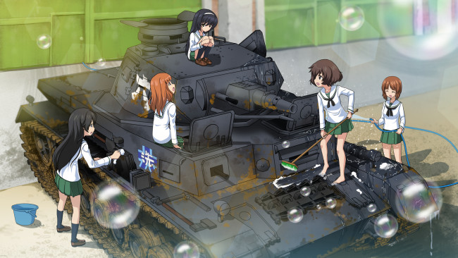 Обои картинки фото аниме, girls und panzer, девочки, танк