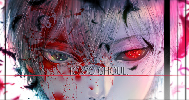 Обои картинки фото аниме, tokyo ghoul, by, kuroe, ken, kaneki, tokyo, ghoul, парень, кровь