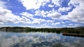 Картинка природа реки озера отражение  в воде облака
