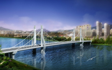 Картинка 3д графика architecture архитектура река мост
