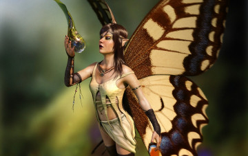 Картинка 3д графика elves эльфы фея бабочка капля