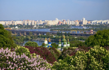 обоя города, киев, украина, сирень, панорама, купола