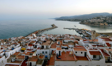 Картинка испания валенсия пеньискола города панорамы панорама дома море