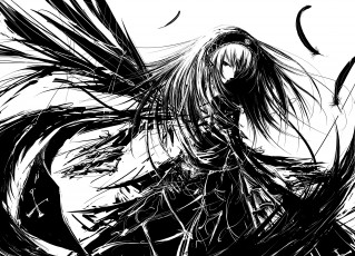 Картинка аниме rozen+maiden монохромное девушка арт черно-белая