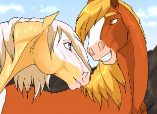 Картинка рисованное животные +лошади лошади гривы