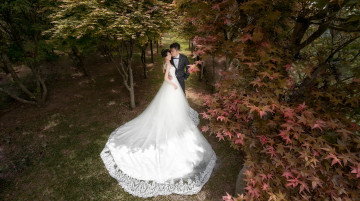Картинка разное мужчина+женщина невеста жених любовь девушка пара парень азиаты праздник свадьба осень