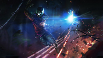 Картинка фэнтези люди взрывы стрельба ночь киборг погоня мужчина шлем фантастика