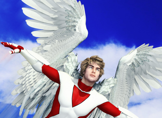 Обои картинки фото 3д графика, ангел , angel, взгляд, мужчина, ангел, крылья, фон