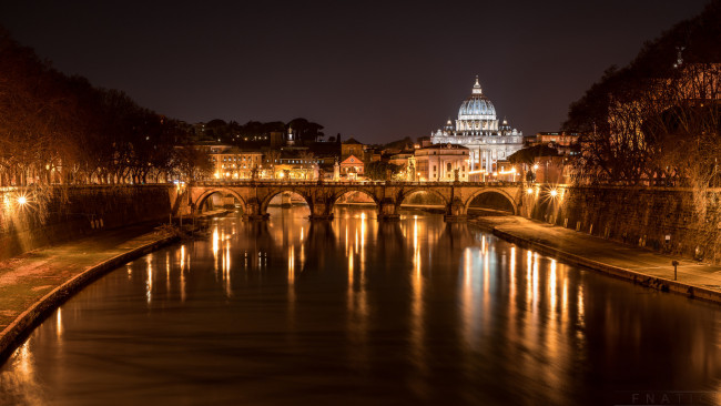 Обои картинки фото города, рим,  ватикан , италия, река, ночь, дома