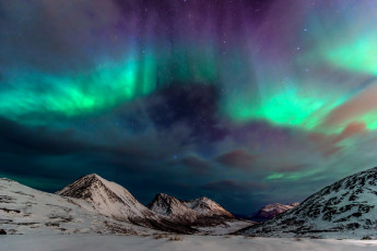 Картинка природа северное+сияние ночь север горы зима северное сияние небо