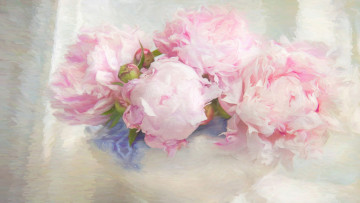 Картинка рисованное цветы нежно фон букет живопись светлый вазочка мазки лепестки арт пастельные тона композиция рисунок бутоны пионы розовые