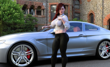 Картинка 3д+графика люди-авто мото+ people-+car+ +moto фон взгляд девушка
