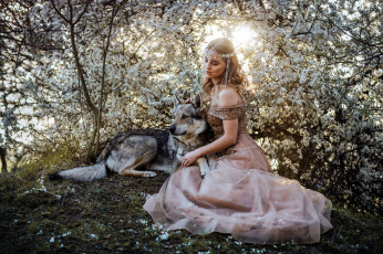Картинка девушки -+блондинки +светловолосые весна цветущий сад блондинка собака marketa novak