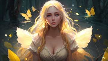 Картинка рисованное люди взгляд девушка бабочки волосы крылья