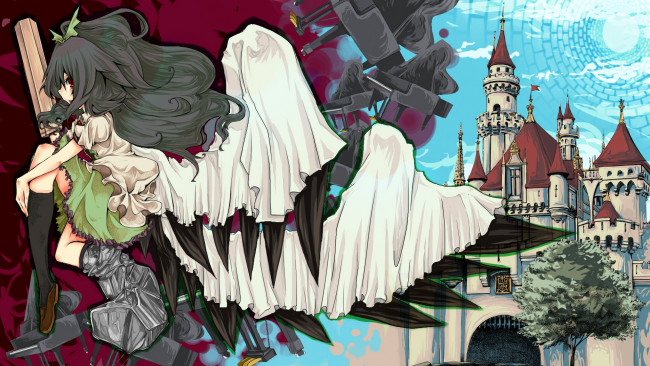 Обои картинки фото аниме, touhou, девушка, крылья, дворец