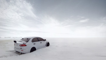Картинка mitsubishi lancer evolution автомобили зима снег белый