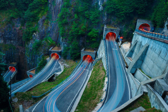 Картинка природа дороги серпантин скалы горы тоннель