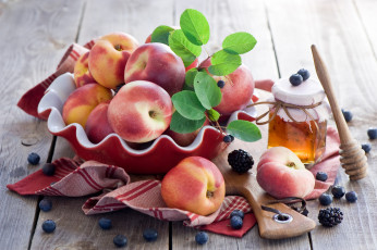 Картинка еда фрукты +ягоды мёд ягоды персики
